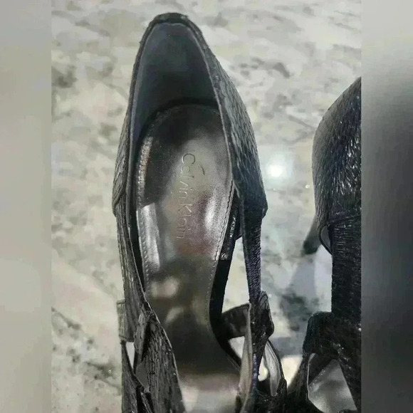 Calvin Klein Womens Snakeskin Leather High Heel Sandals Black Size 7M - Picture 3 of 7